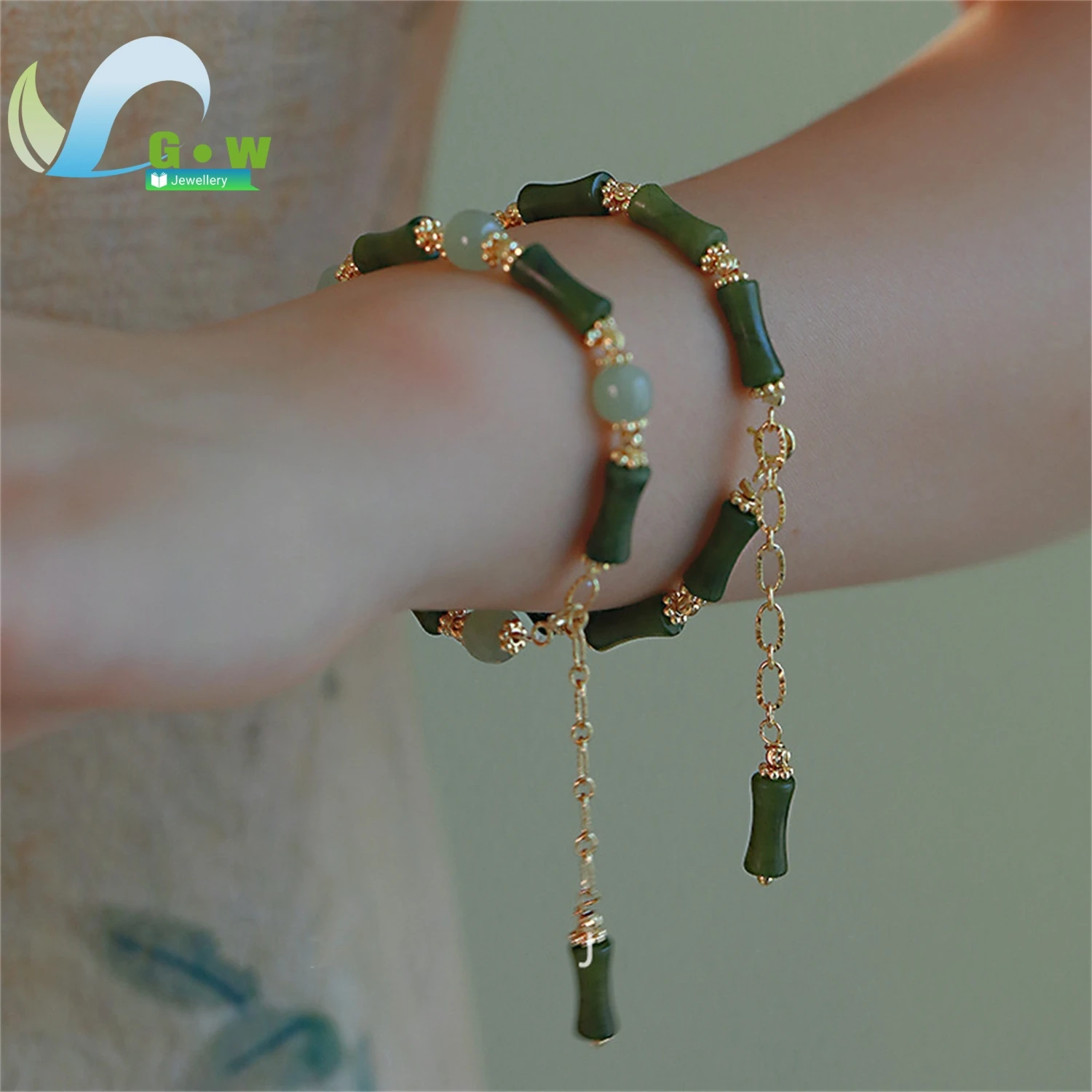 

Natural Hetian Olive Jade Bracelet for Women Minimalist Chinese Style Bamboo Knot Handmade Jewelry Fashion Gift Idea Adjustable