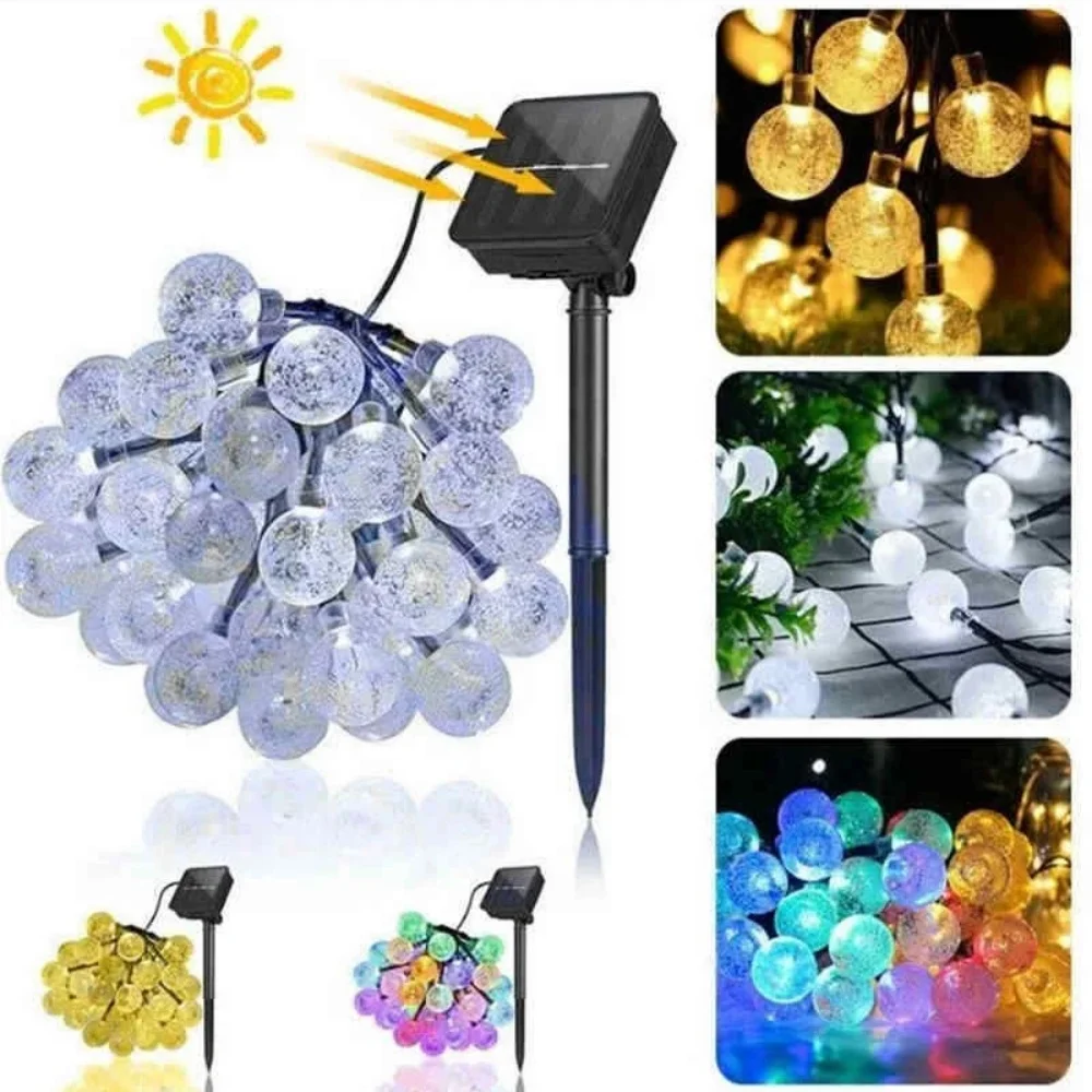 

Solar Crystal Ball Bubble Light String Solar Outdoor Light Strip 8 Lighting Modes For Garden Camping Party Independence Day