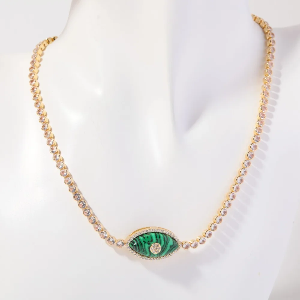 

18K True Gold Devil's Eye Necklace Electroplated Ancient Roman Evil Eye Pendant Turquoise Vintage Opal Zircon Necklace