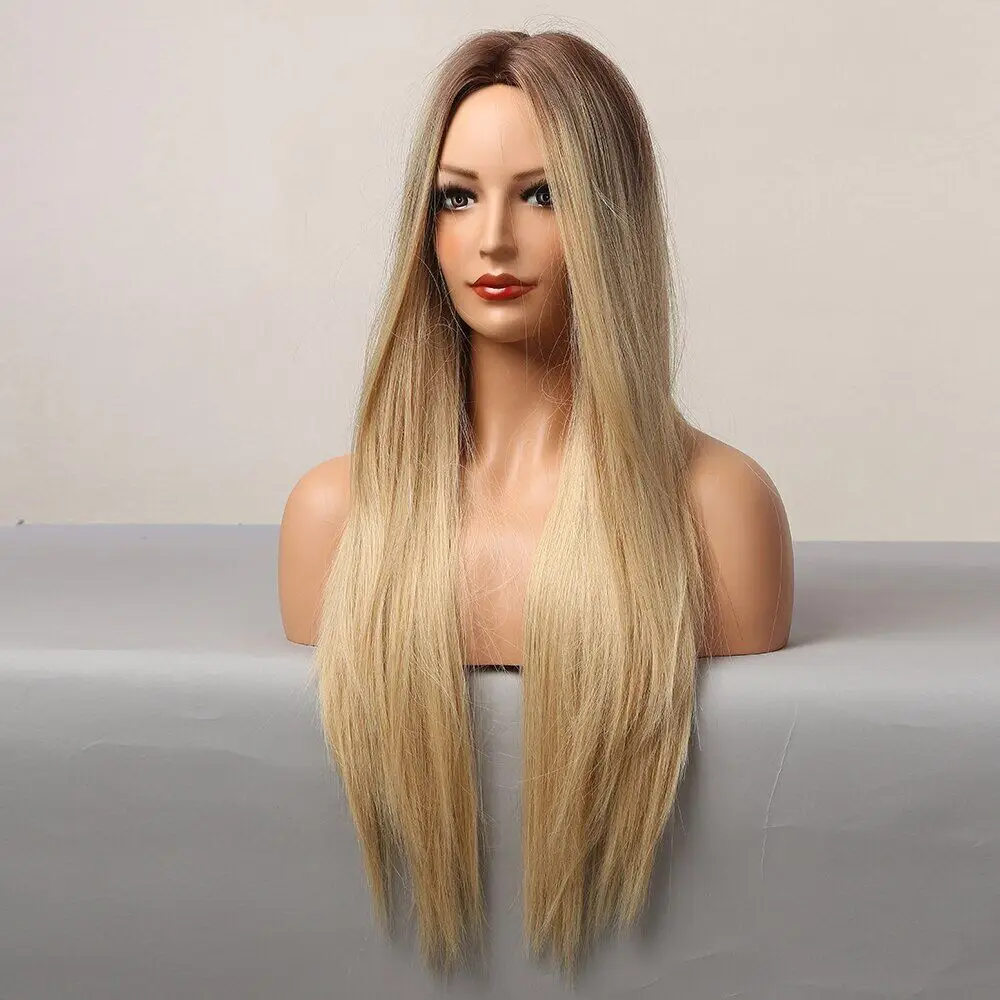 Menschliche lange Ombre blonde goldene volle Haare gerade Frauen Cosplay Perücken