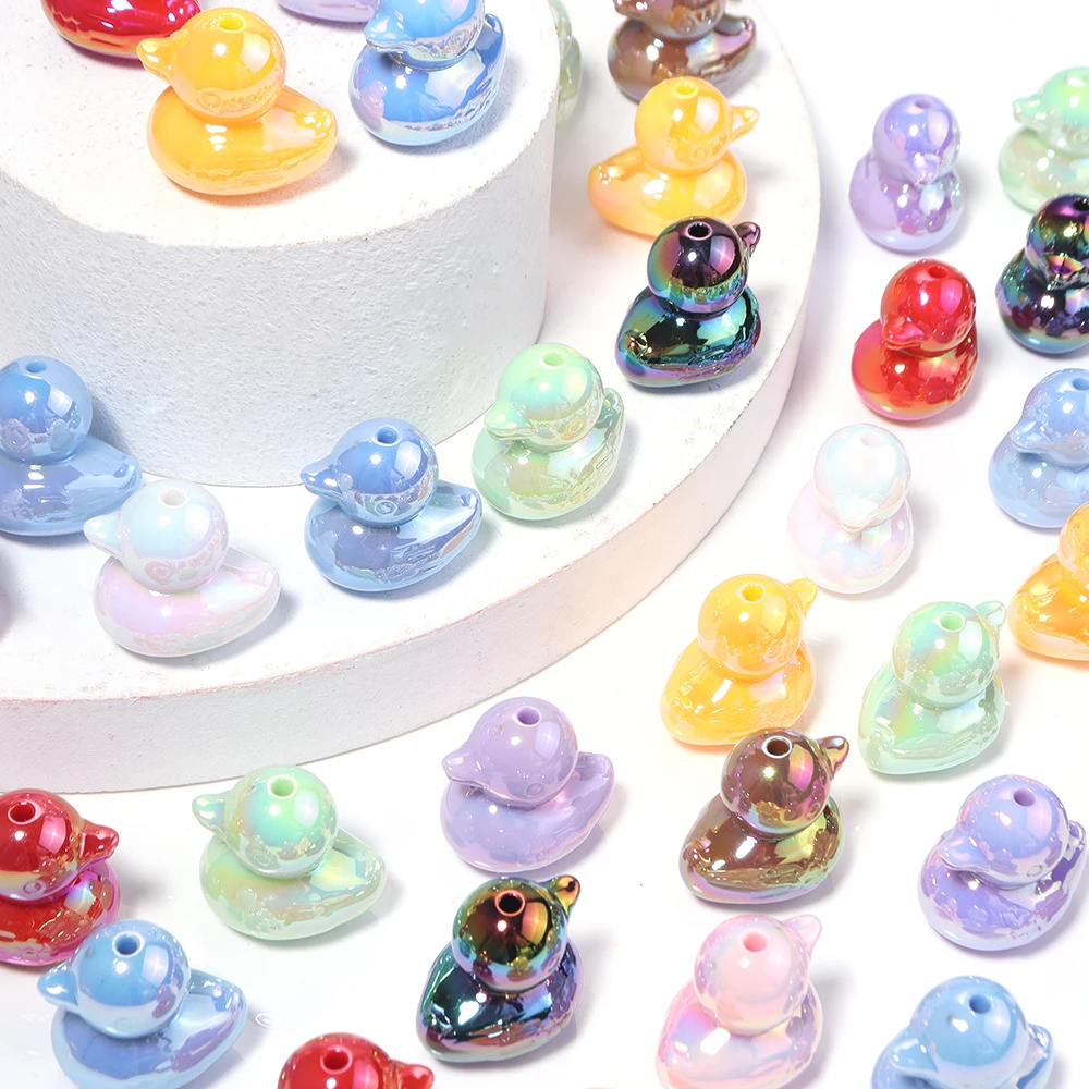 5pcs/lot 22mm Acrylic UV Plated 3D Cute Duck Bead Cartoon Bead DIY Jewelry Diy Chain Bracelet Pendant Accessories Decoration