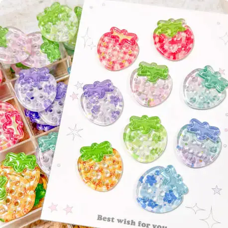 Handmade Cute Jell-O Strawberry Button Hairband Pendant Sweet Crochet DIY Accessory Fresh Small Ins Style