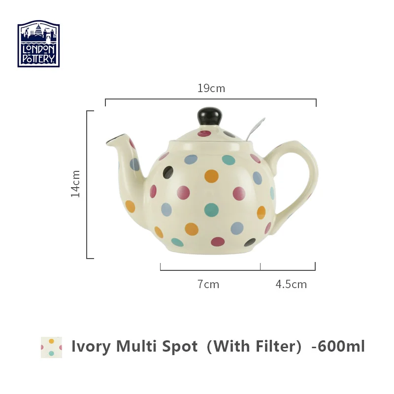 London Pottery Farmhouse Teapot 600ml/1200ml Ivory Multi Spot British Ceramic Tea Pot for Afternoon Tea Set