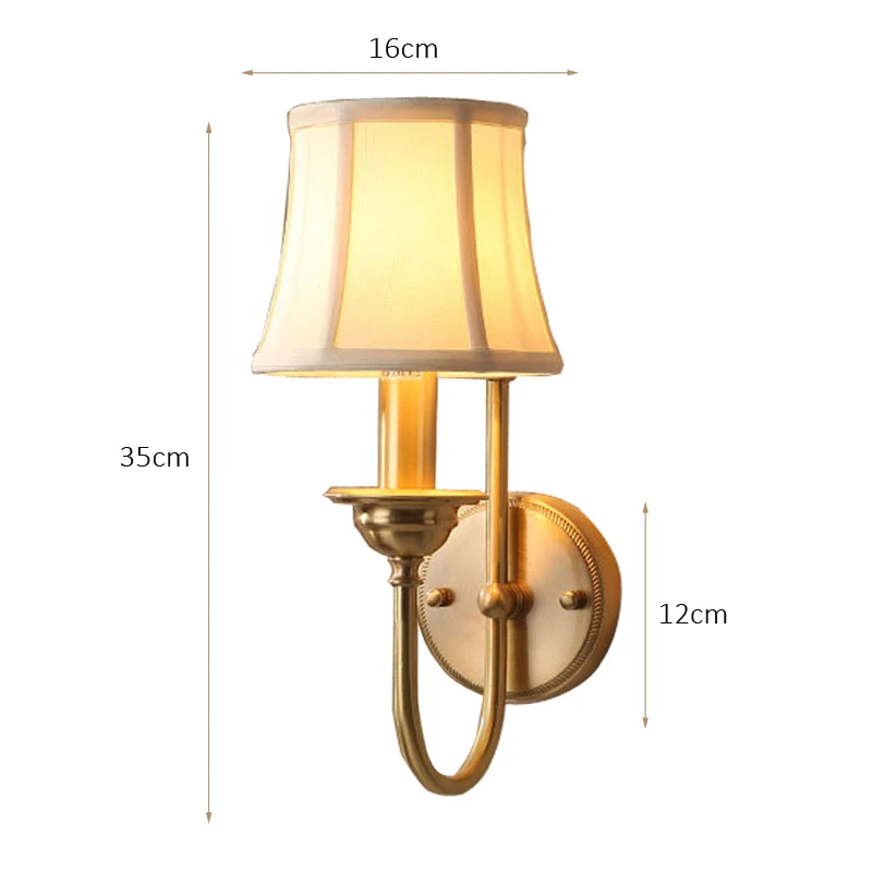 American Rural All Copper Wall Lamp Bedside Lamp Mirror Front Bathroom Lighting Living Room Corridor Fabric Home Decor Light