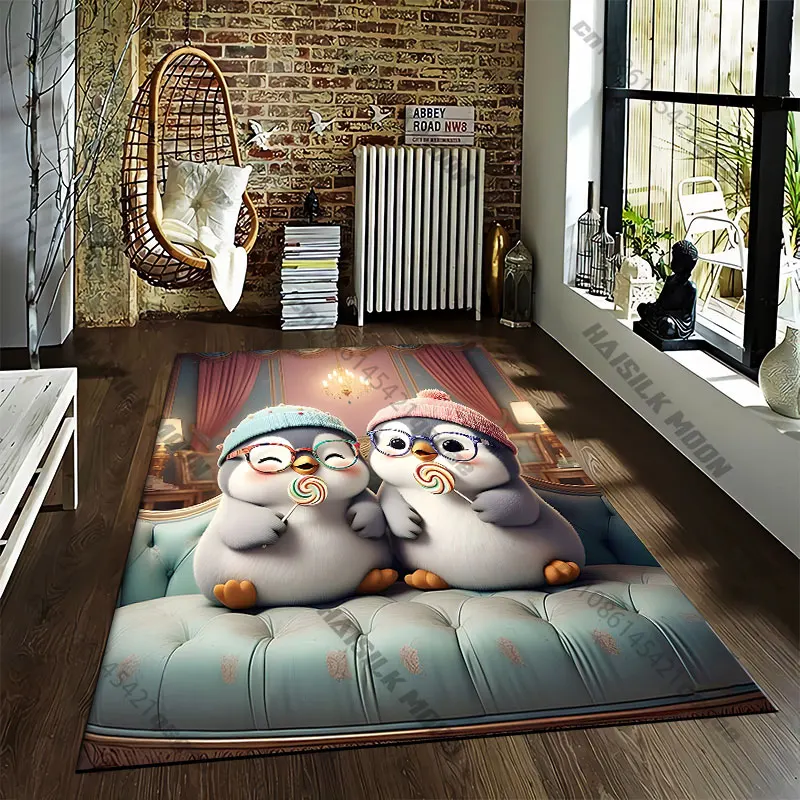 Penguins dressed celebrating with lollipopscarpet Yoga living room room decor children's crawling mat doormat area rug games mat