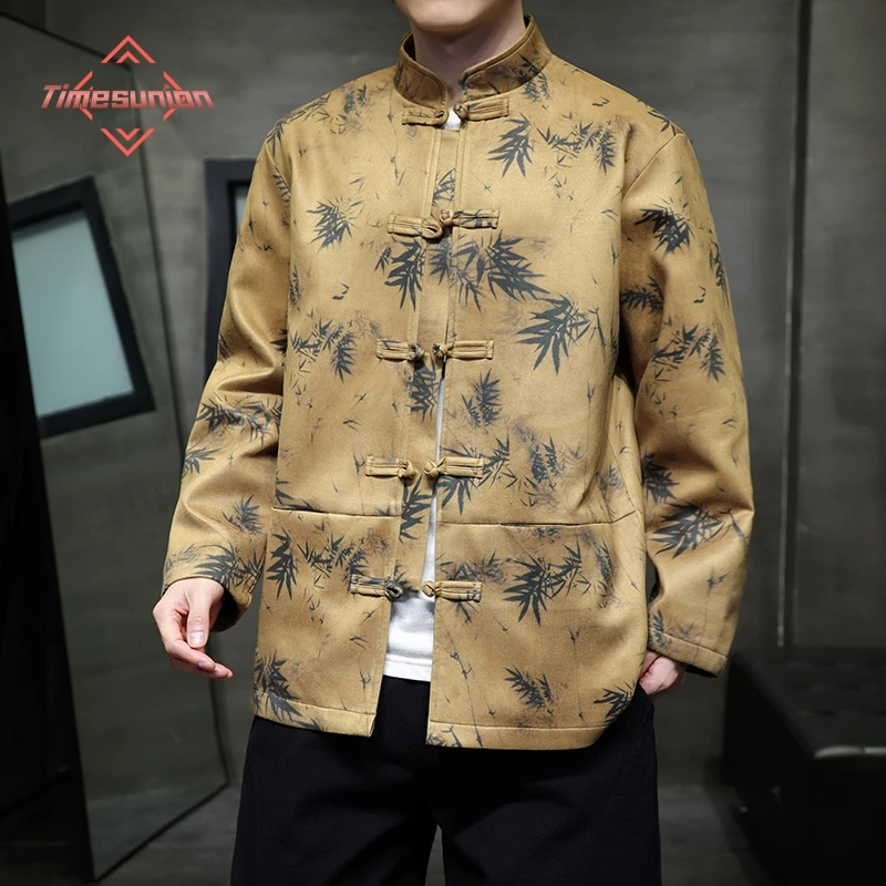 

Chinese Style Men's Retro Suede Velvet Jacket Draping Tang Suit Hanfu New Chinese Men's Jacket Jacket Trend Disc Buckle Tops