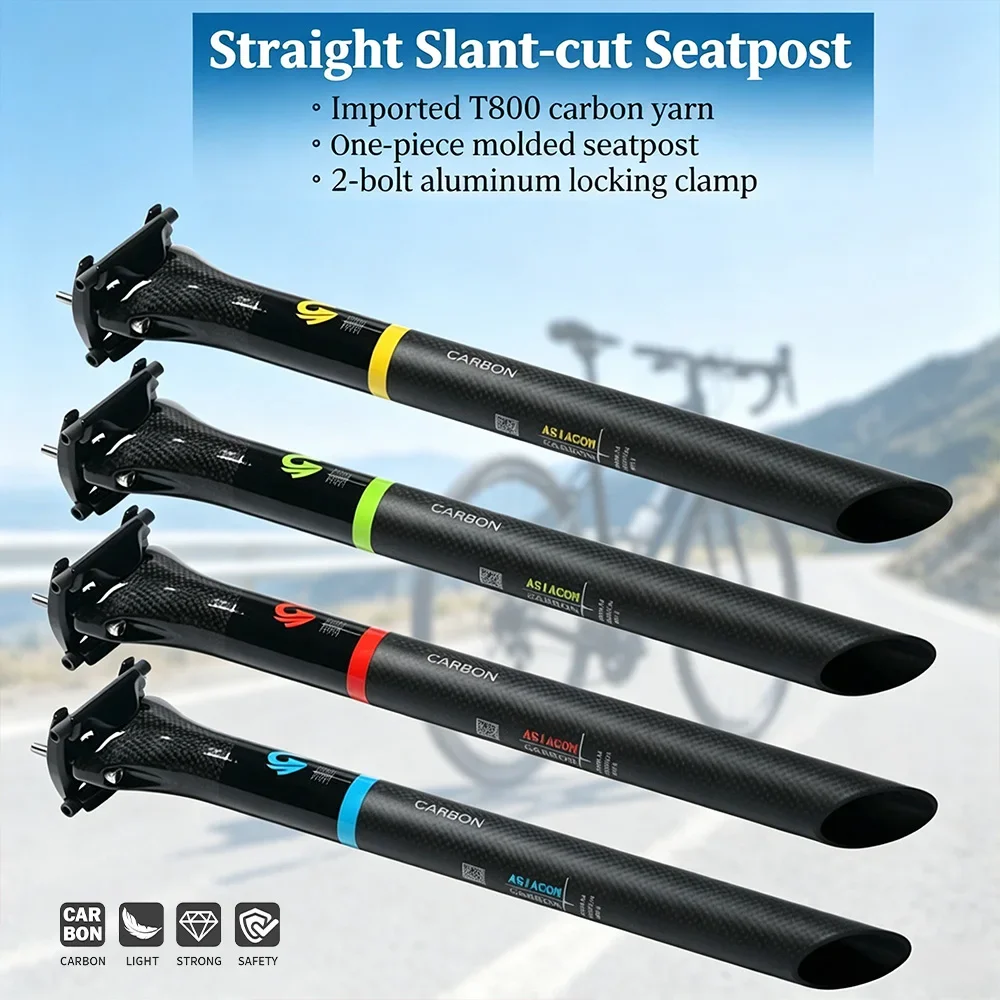 Full Carbon 27.2/30.8/31.6mm Straight Slant‑cut Seatpost MTB Road Bike 350mm Bicycle Parts 4 Colors Available