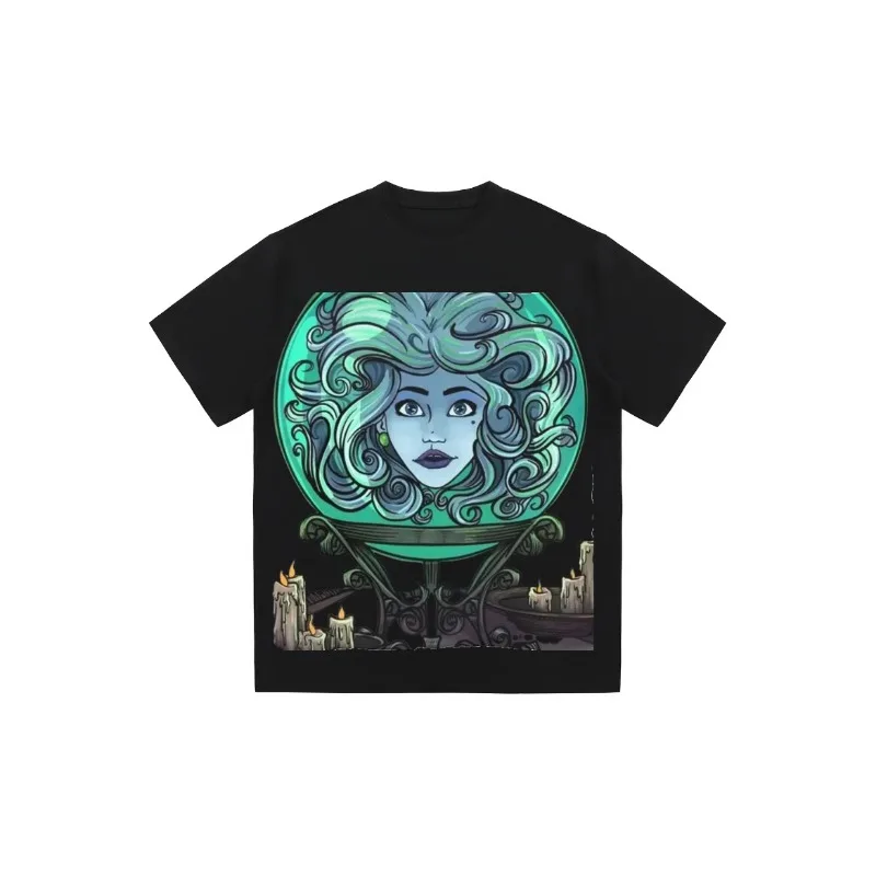 Madame Leota Haunted Mansion Graphic Printed Short Sleeve Men's and Women's Halloween Cotton T-Shirt Casual Funny Top