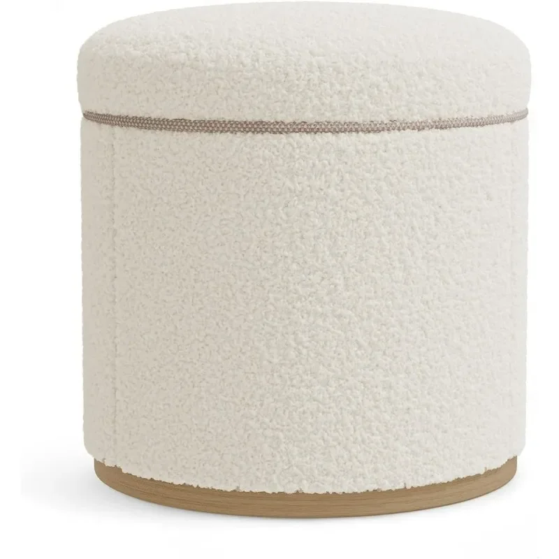 

Круглый пуфик с местом для хранения вещей, небольшая османская подставка для ног, подставка для ног, туалетный столик с обивкой букле, деревянной рамой и основанием