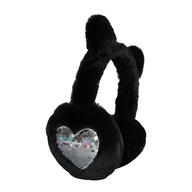 Child Cute Cat Ears Winter Warm Earmuffs Shiny Sequin Ear Soft Plush Earflaps for Kid Outdoor Ear Warmer Outdoor Cold Protection