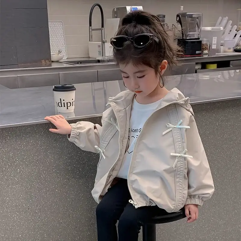 Girls' Spring and Autumn Coat New Fashionable Baby Children's Casual Hooded Jacket Stormtrooper