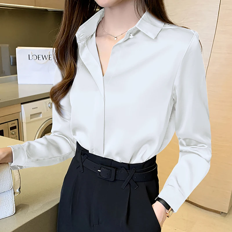 Women Shirts and Blouses Satin Fashion Woman Blouse 2023 Women\'s Autumn Clothing Elegant and Youth Woman Blouses OL Ladies Tops