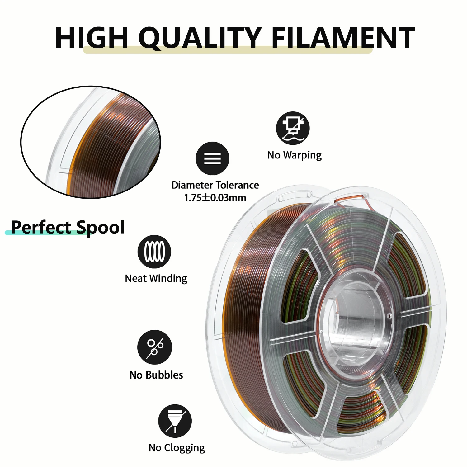 RITTSUN Newest PETG Transparent Gradient 1.75mm 1KG Spool High Speed Magic PETG Light Transmission Feature 3D Printer Filament