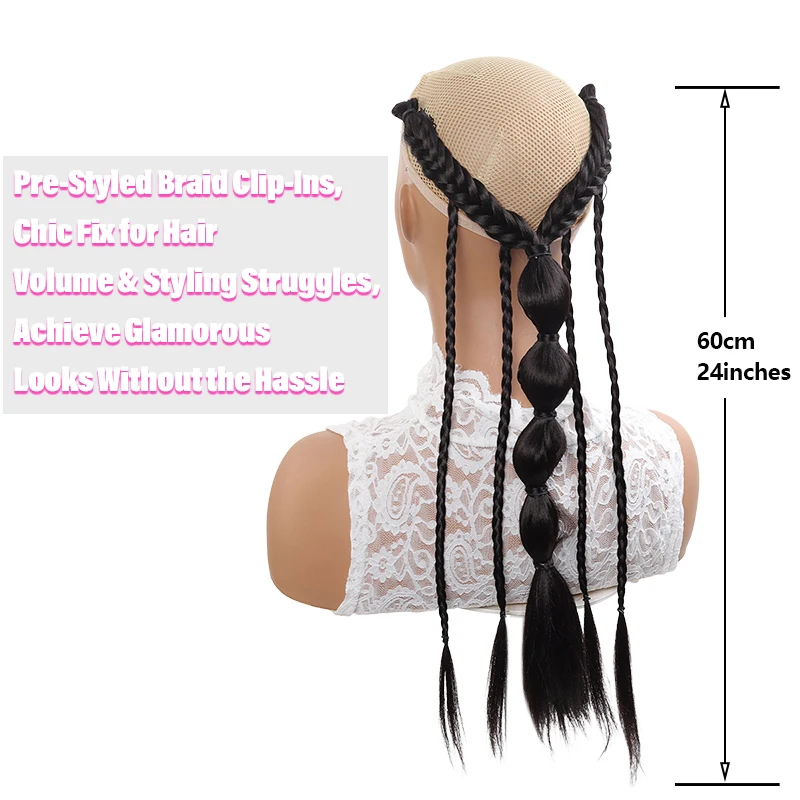 Extensiones de cabello trenzado media cabeza estilo elfo con clips BB, fibra sintética para mujeres, fácil de colocar en la parte trasera 5