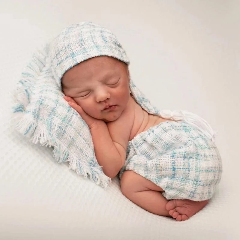 J15U Baby Photo Clothing Triangle Jumpsuit Turban Hat Posing Pillow Props Newborns Birth Party Photoshoot Costume Shower Gift