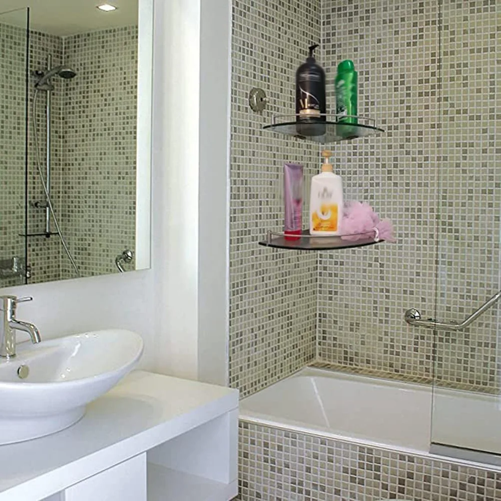 

B59A Bathroom Shelves, Bathroom Glass Corner Shelf Wall Mounted ,Tempered Glass Shelf for Storing Shower Gel/Soap-B