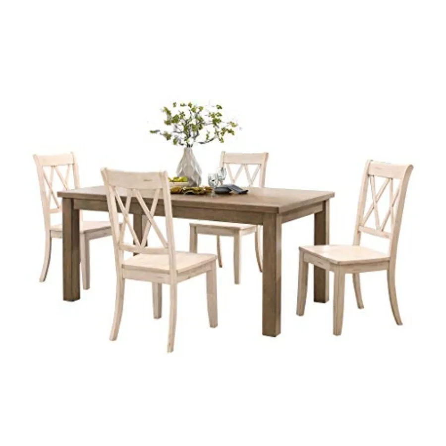 

Janina 5-Piece Dining Table Set - 66" Wood Kitchen and Dining Room Table with 4 Double X-Back Chairs, Rustic Farmhouse Rectangu