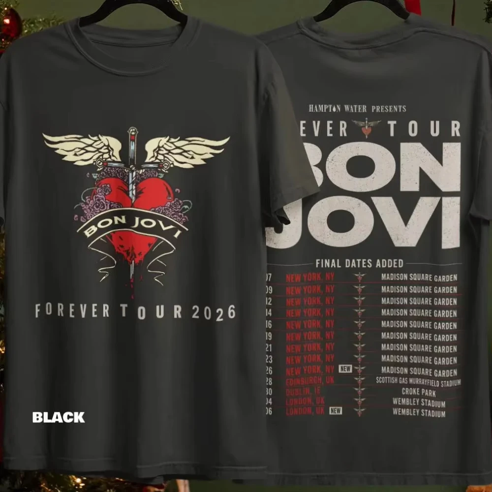 Bon Jovi Forever Tour 2026 Cotton T Shirt Men Rock Band Print Short Sleeve Tee Summer Casual Streetwear Oversized T-shirt