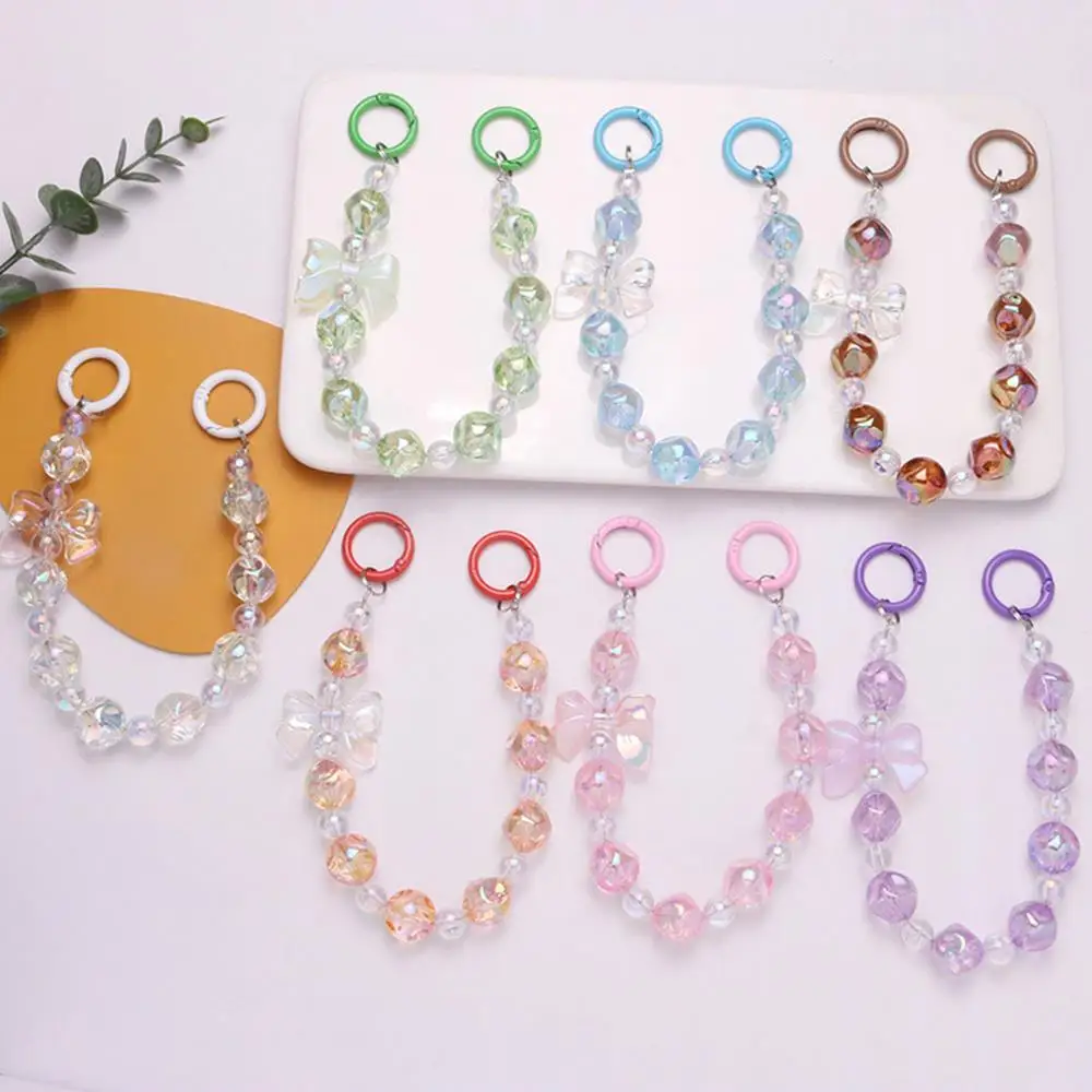 

Mobile Phone Lanyard Earphone Case Decoration Hand-Beaded Bag Pendant Bowknot Bead Key Chain INS Gift Sparkling Phone Keyring