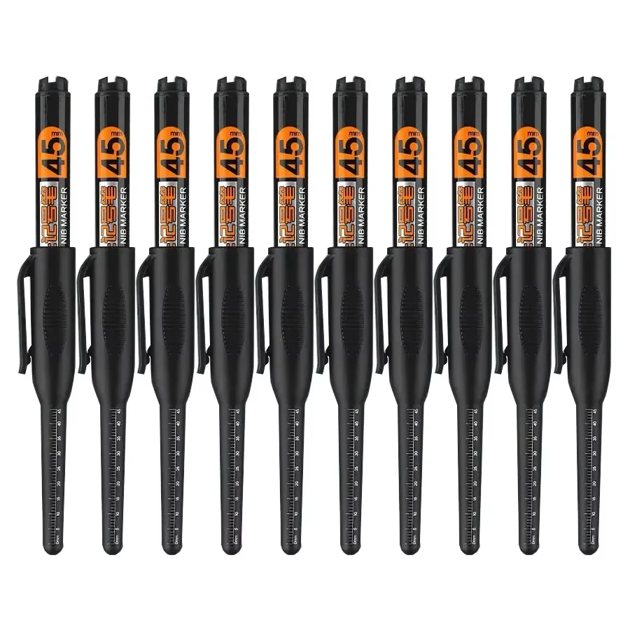 10 STKS 45 mm punt waterdichte lange kop markeerstift sneldrogende inkt voor houtbewerkingsconstructie, diep gat niet-giftig zwart rood blauw
