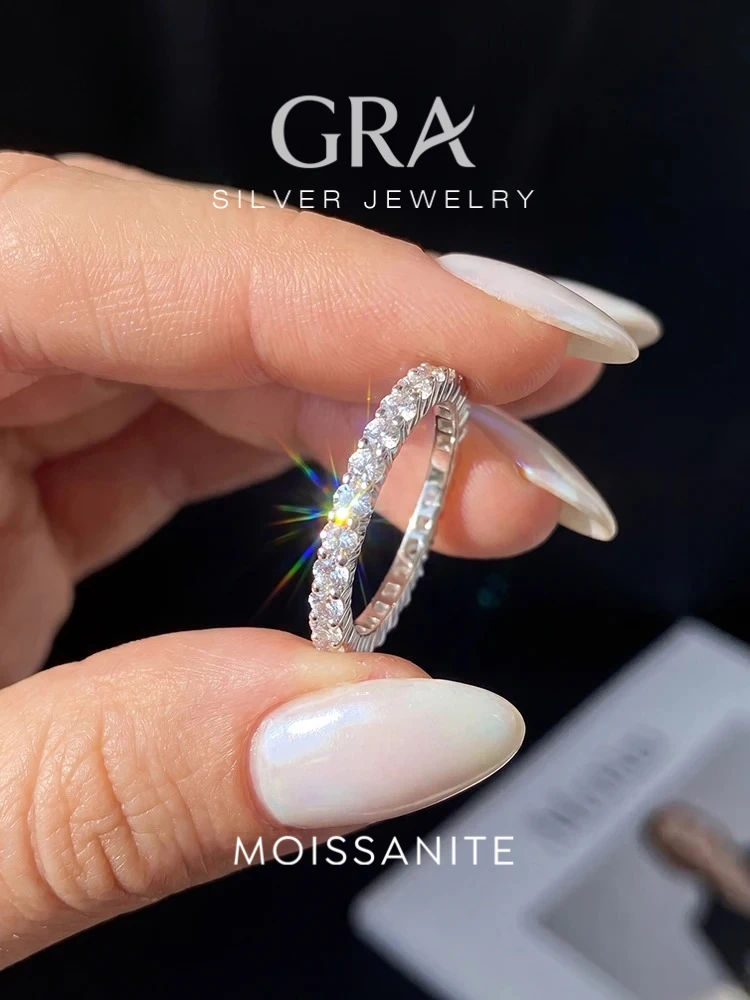 GRA Shiny Full Real Round Moissanite Diamond Rings for Women Engagement Anniversary 925 Sterling Silver Fine Jewelry