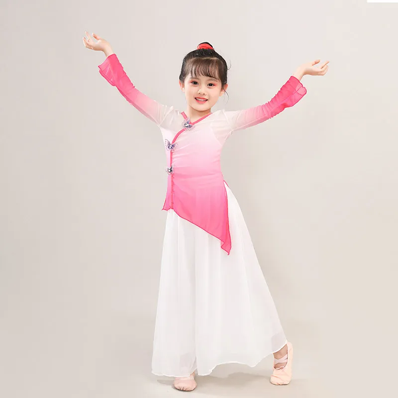 أداء الرقص الكلاسيكي للأطفال، الرقص على الطراز الصيني الأنيق، أداء الممارسة على الطراز القديم للفتيات، ملابس الشاش