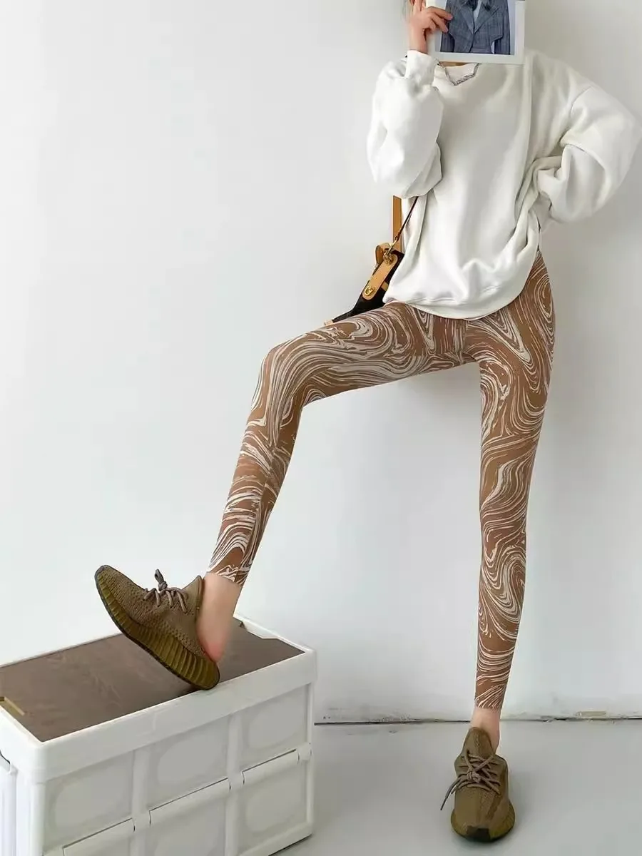 Women's High Waist Fce Lined Thiened Yoga Pants Autumn Winter New Sle fiti Zebra Pattern ark Base Layer Pants