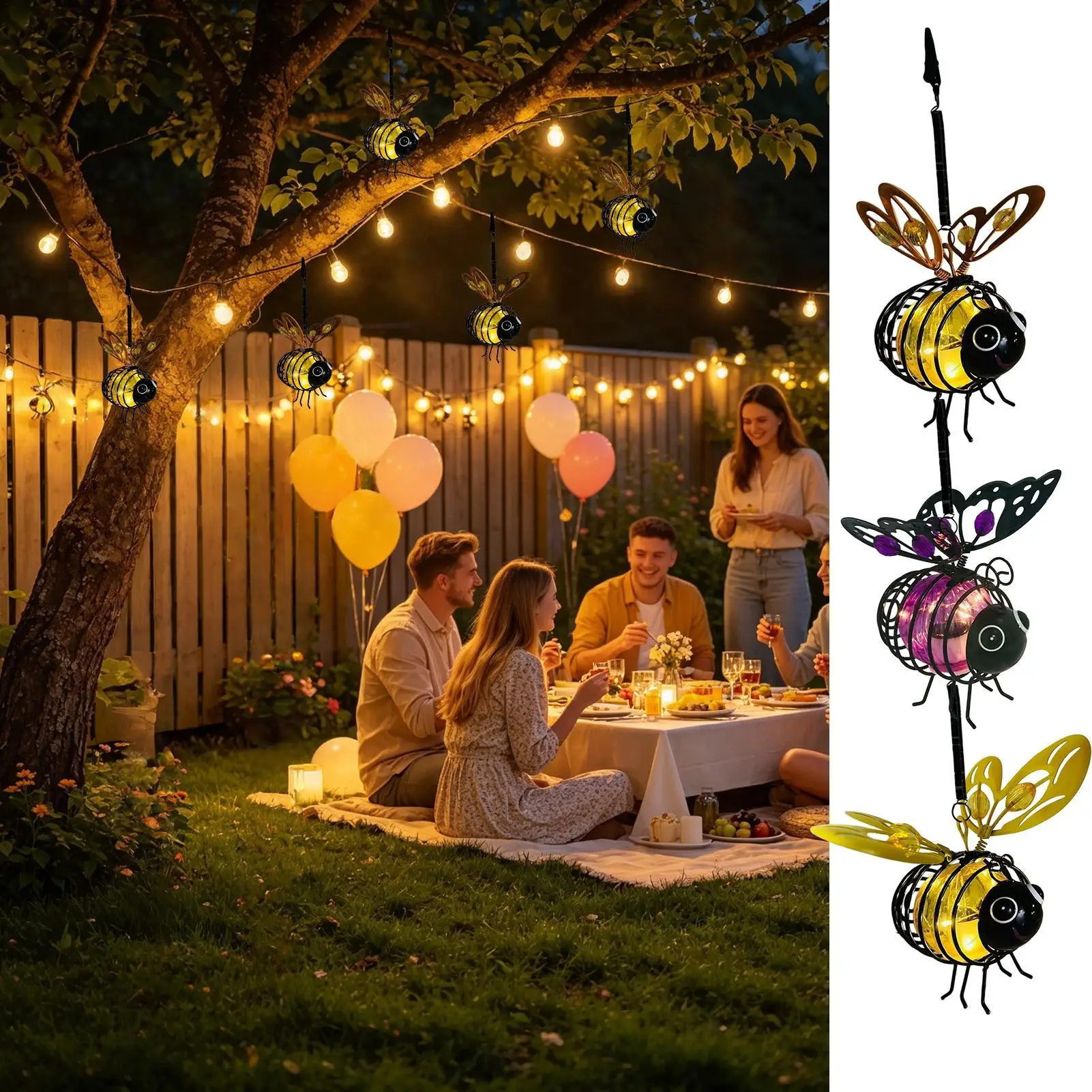 Solar Outdoor Light Hangable Bee-Shaped Weather-Resistant Ornament Solar Garden Light Led Lantern For Backyard Patio Fence Wall