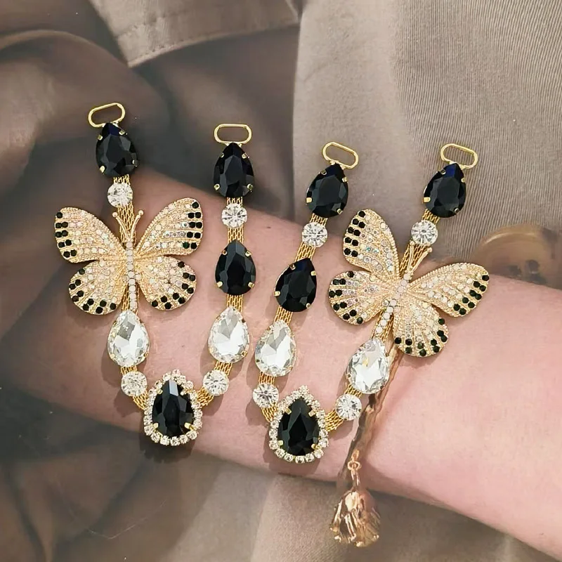 2pcs Briolette Rhinestone Butterfly Shoe Chain Buckle Bikini Flip Flops Connectors Metal Apparel Bags Cap DIY Garment Sewing