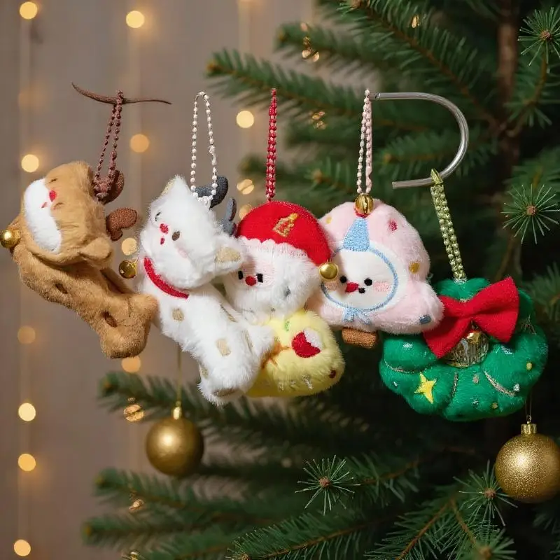 Kawaii الكرتون أفخم سانتا كلوز شجرة عيد الميلاد المفاتيح جميل عيد الميلاد محشوة ألعاب الدمى على ظهره قلادة اكسسوارات الهدايا