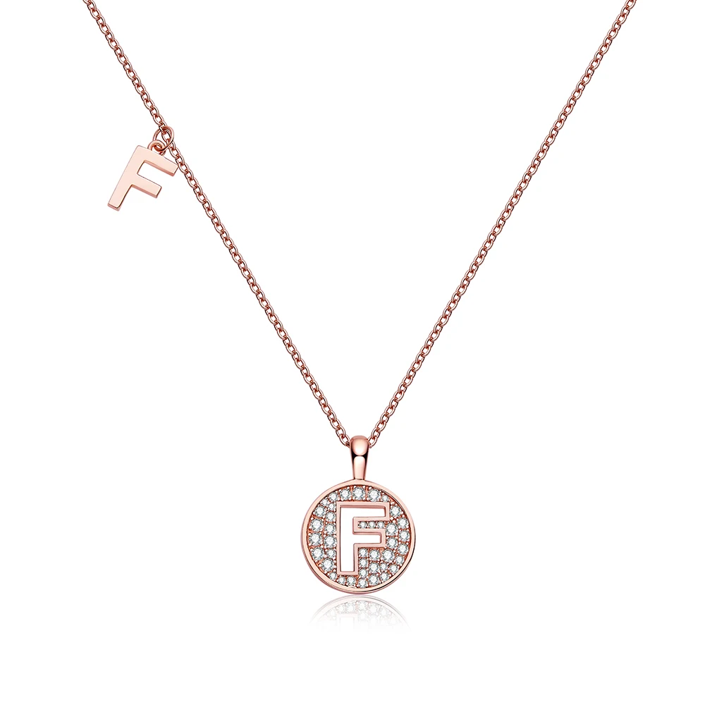 

Full Moissanite Necklace With Chain S925 Sterling Silver Letter F Initial Pendant Rose Gold Color Passed Diamond Tester Newest