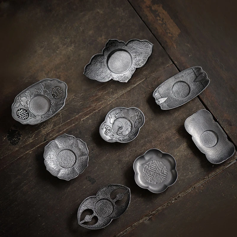 

1PC Japanese pure tin cup mat retro cup holder non-slip cup holder made of old tin mat tea ceremony