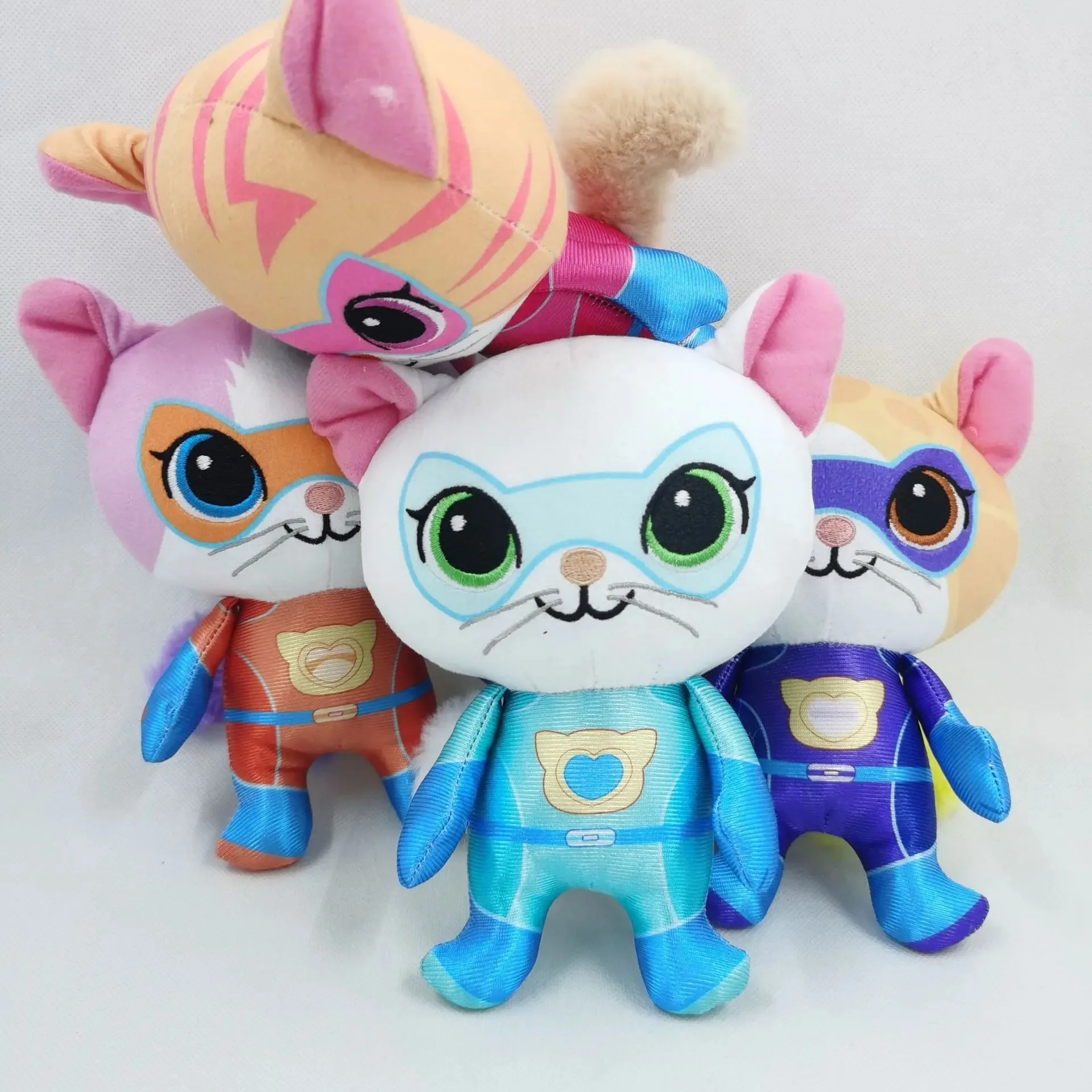 -Super Kitties Team Anime Plush Toys Crystal Super Soft Plush Toy Doll Blue Kitten Green Kitten Yellow Kitten Toy doll Kids gift