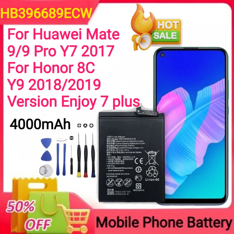 

4000 мАч HB396689ECW для Huawei Mate 9/9 Pro Y7 2017 для Honor 8C Y9 2018 2019 Версия Enjoy 7 Plus Аккумулятор для мобильного телефона + инструменты