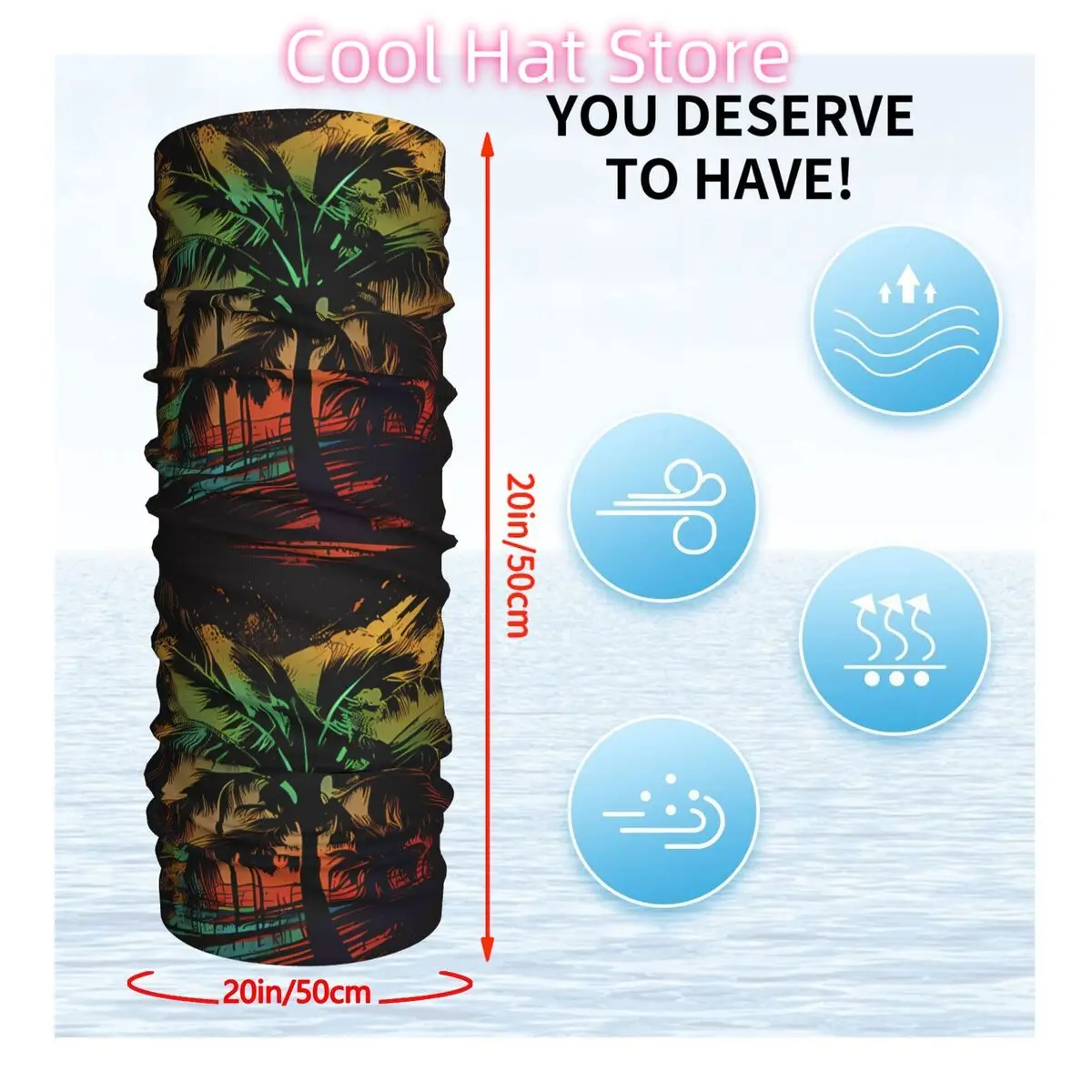 Y2K Summer Beach Coconut Trees Scarf Neckerchief Neck Face Mask Polyester