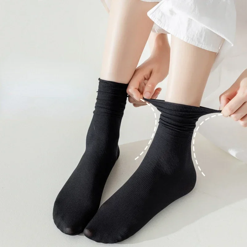 10 Pairs Ice Silk Medium Tube Socks for Women - Solid Color Stacked Style, Breathable & Comfortable, Kawaii Casual Socks