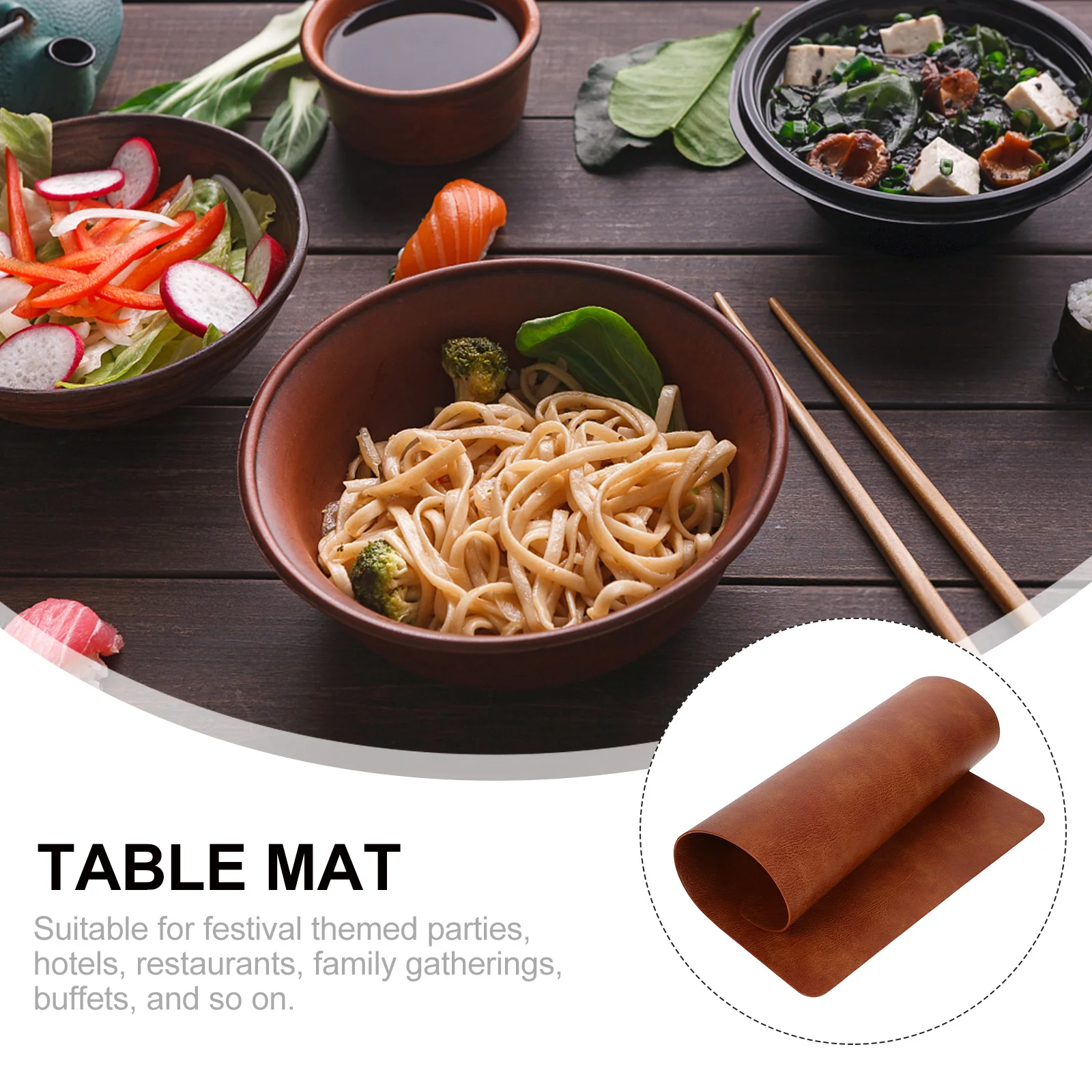 

Non-slip Heat Insulation Mat Rectangular PU Placemat Brown Table Pad Place Mats For Dining Decor Kitchen Accessories