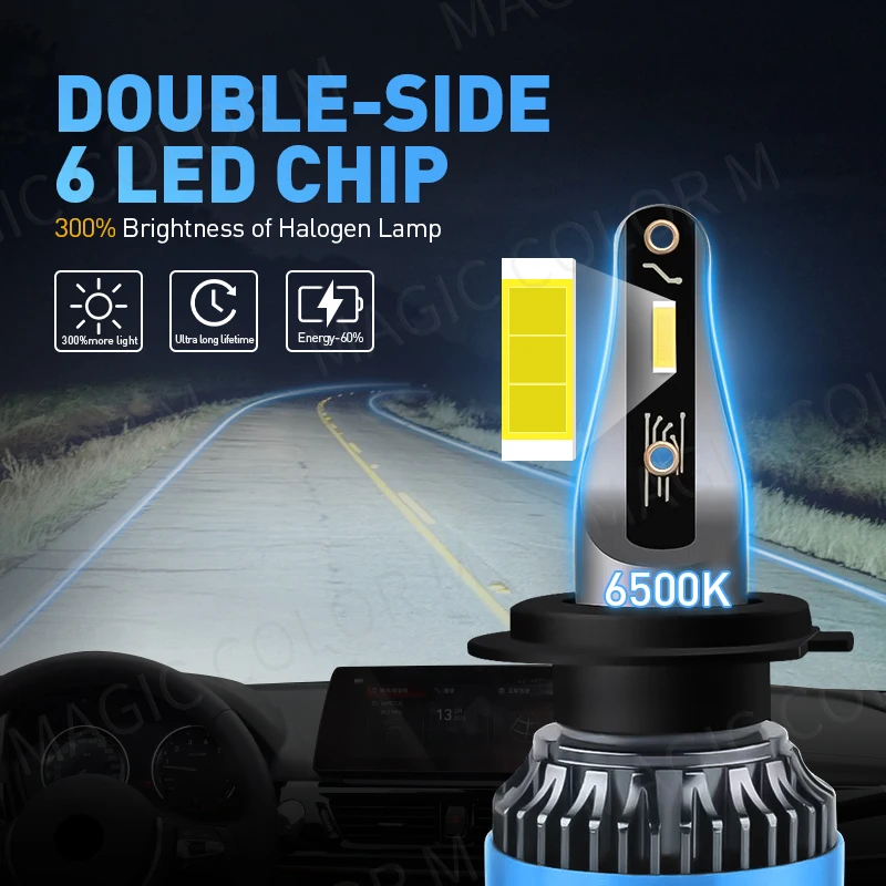 H4 LED Headlight H1 H3 H7 H11 880 9005 9006 CSP 5570 Chip Car Bulbs 6000LM 70W 6500K Hight Low Beam Fog Lamp Spotlight Canbus