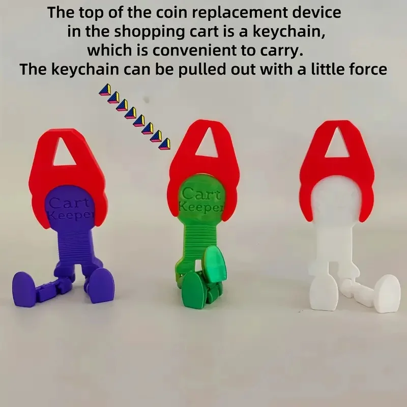 Porte-clés créatif pour panier de courses, outil de déverrouillage et jeton de chariot. Plastique durable, design mignon et portable. Grande idée cadeau.