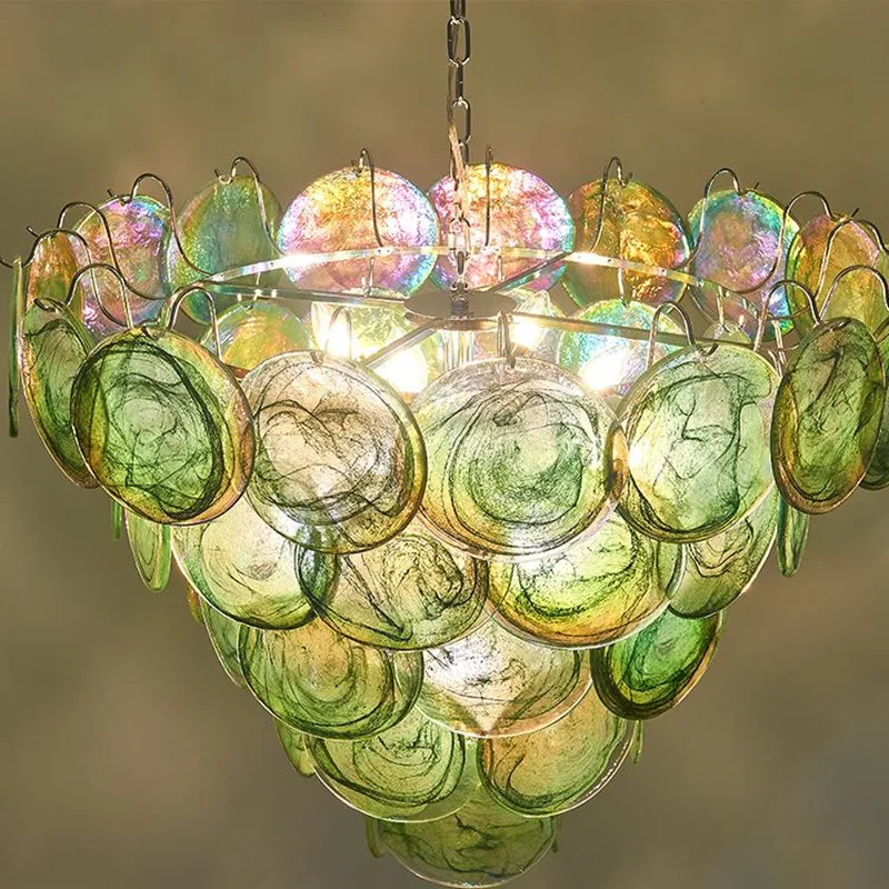 

French Medieval Luxury Blue Glass Led Pendant Lights Art Metal Round Lustre Living Room E14 Chandelier Lighting Bedroom Lamps