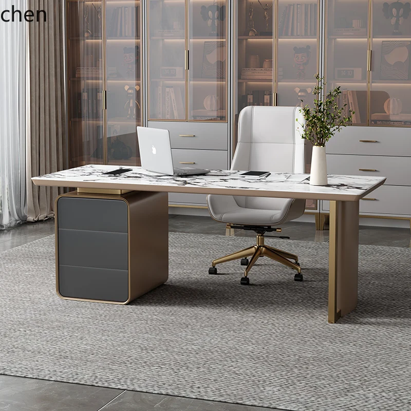 CP light luxury rock slab modern simple stainless steel combination high-end office computer desk household