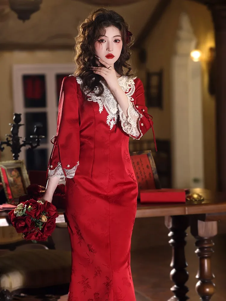 New Chinese-style toasting dress engagement wedding red elegant return evening