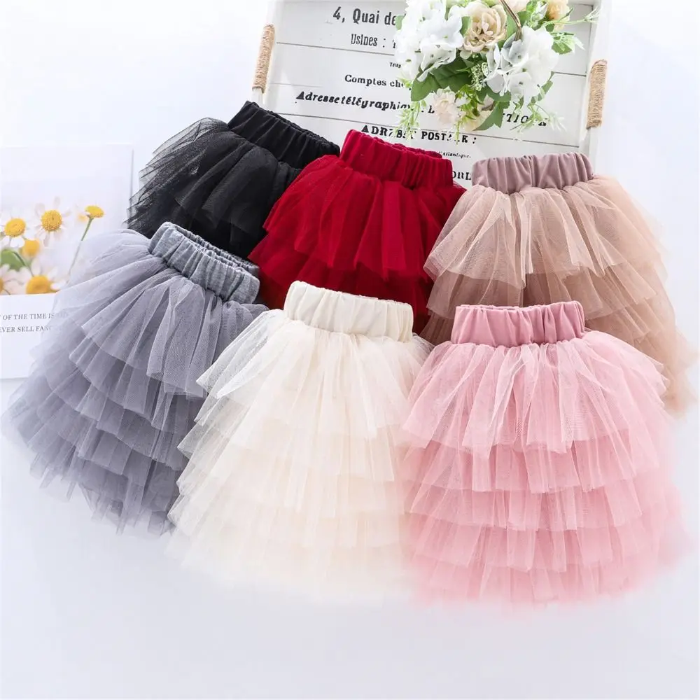 Fashion 6-Layer Tulle Skirt Elastic Waist Twirl-Friendly Multi-layer Skirt Breathable Fluffy Bouffant Skirt For Girls Kids