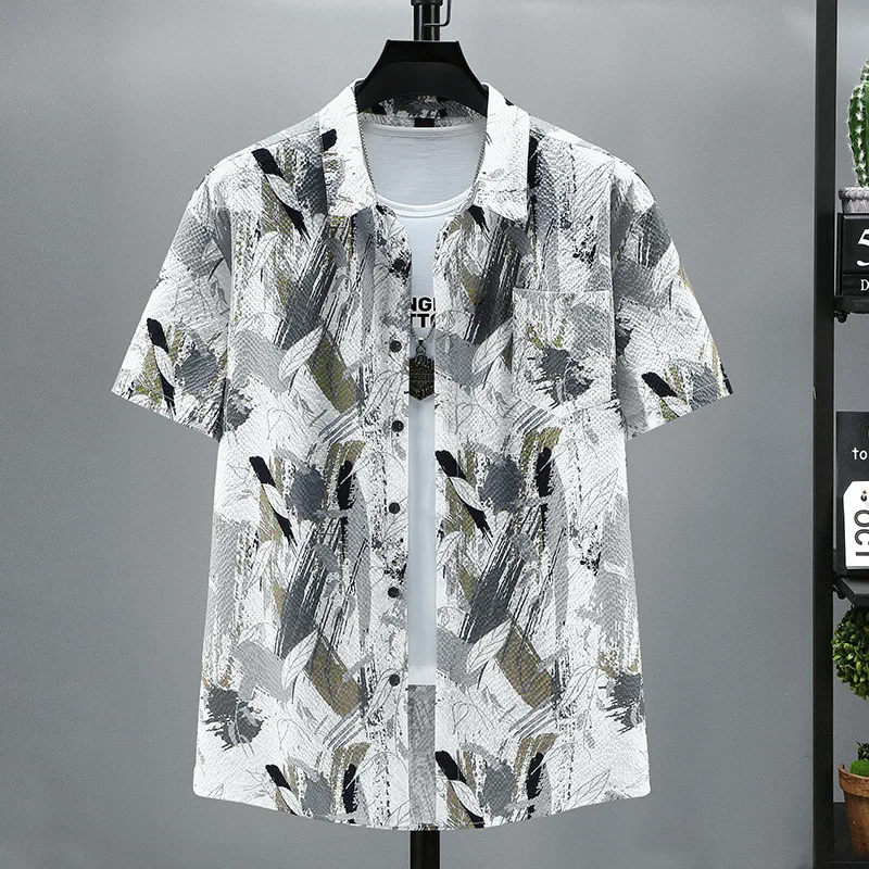 

men comfortable loose thin short-sleeved print shirt summer plus size shirt casual top 200kg 11xl men clothing