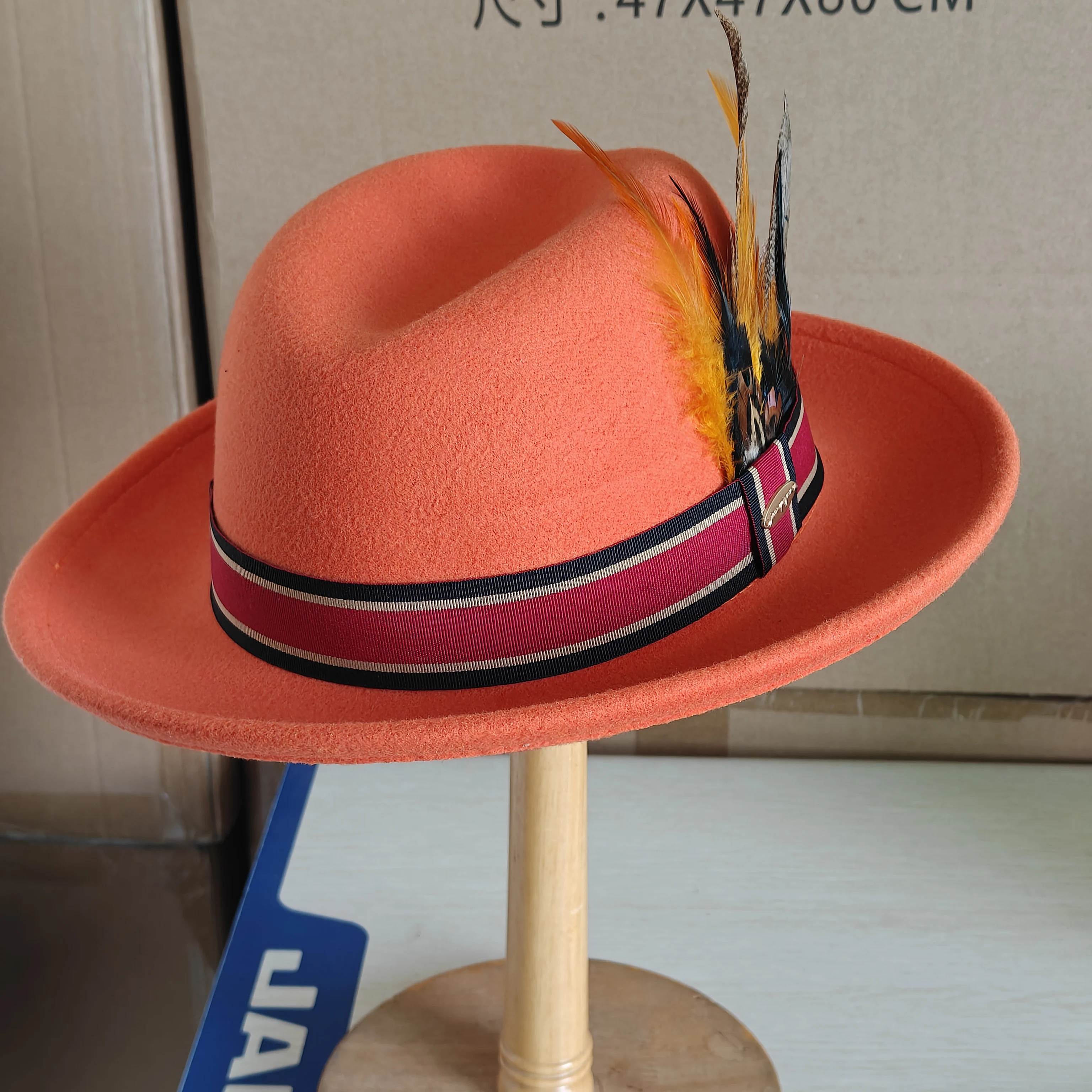 Yellow Red Bottom Fedora Hat Women Men Natural Feather Felt Wide Brim Jazz Church Party Panama Trilby Caps Two Tone Accessories