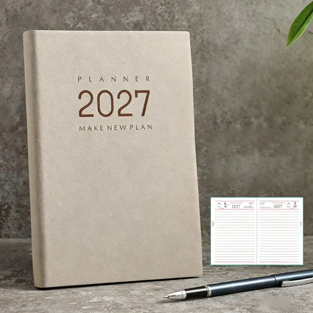 2027 Daily Monthly Planner Agenda, Vintage Sheepskin Texture Cover, Thick Paper Planner Book for Business Office And Personal