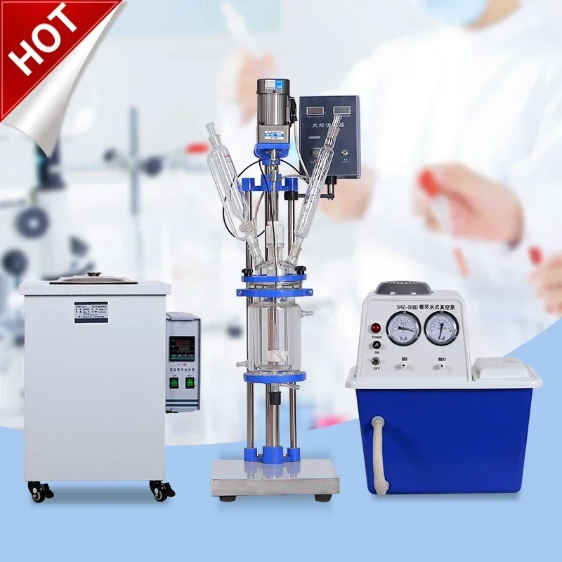 LA warehouse in stock 2L 5L 10L Chemical Lab Equipment Double Jacketed Glass Reactor Reaction Kettle Single Layer Glass Reacor