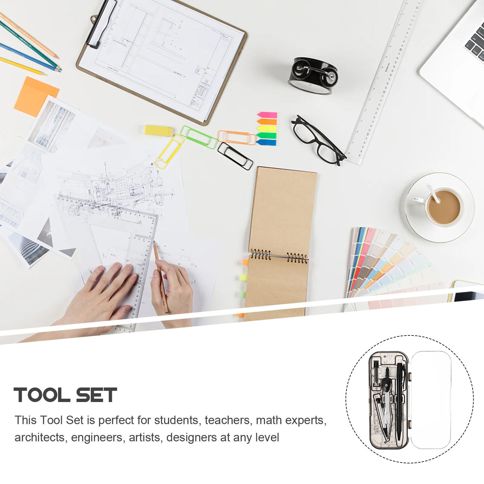 Stationary Set Multi-functional Ruler Kit Compass Drawing Professional Triangle Geometry Protractor Math Measuring Tool Round