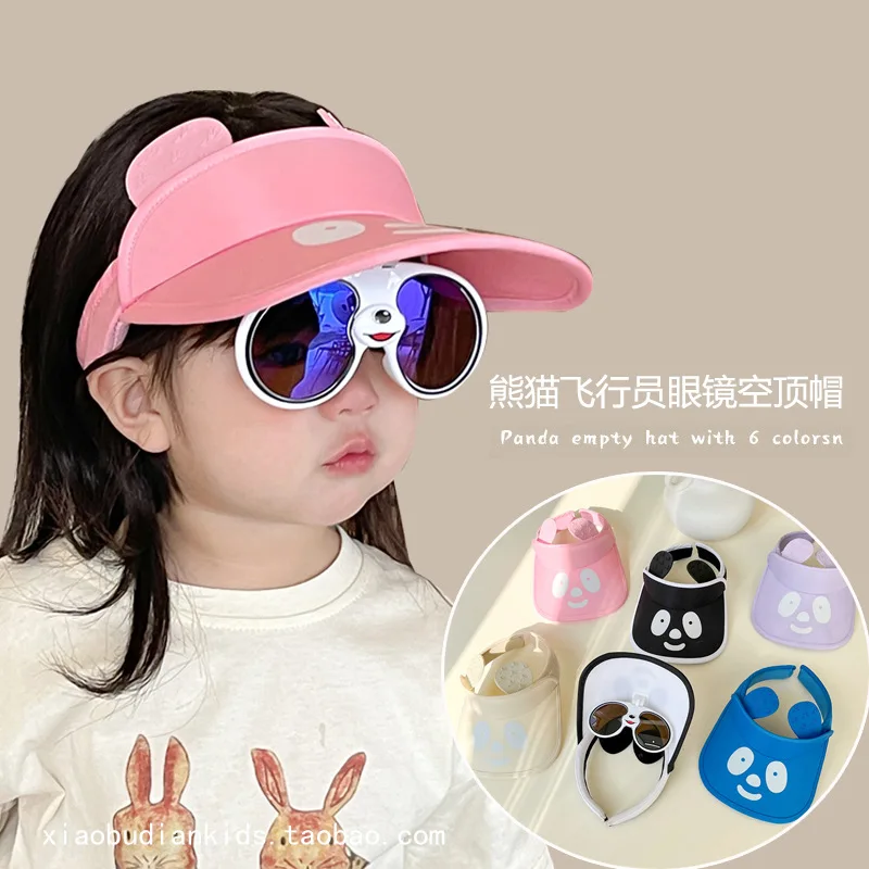 

Children's empty top hats,baby pilots,sunglasses,sunshade hats,summer outings,boys and girls,panda sunscreen hats,cool