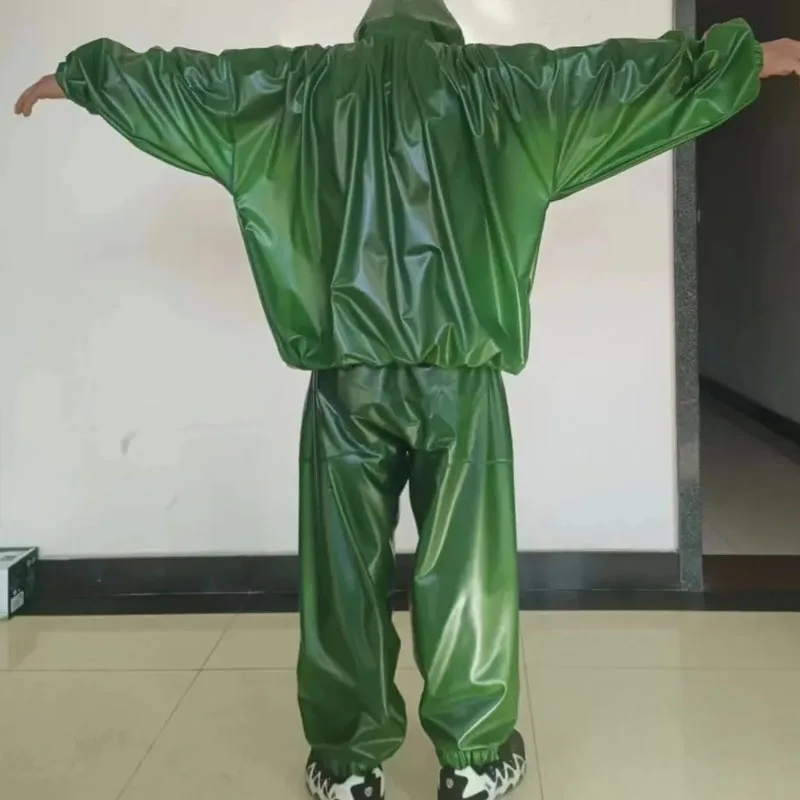 

PVC Pants Tops Soft Hoodie Long Sleeve T-shirt Pullover ABDL Waterproof Plastic Loose Trousers Couple Costume Rainproof Cycling